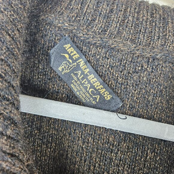 ALPACA FULL ZIP SWEATER Womens XL  Peru ARTE INKA BERFASS Brown Pockets Soft - Picture 2 of 13